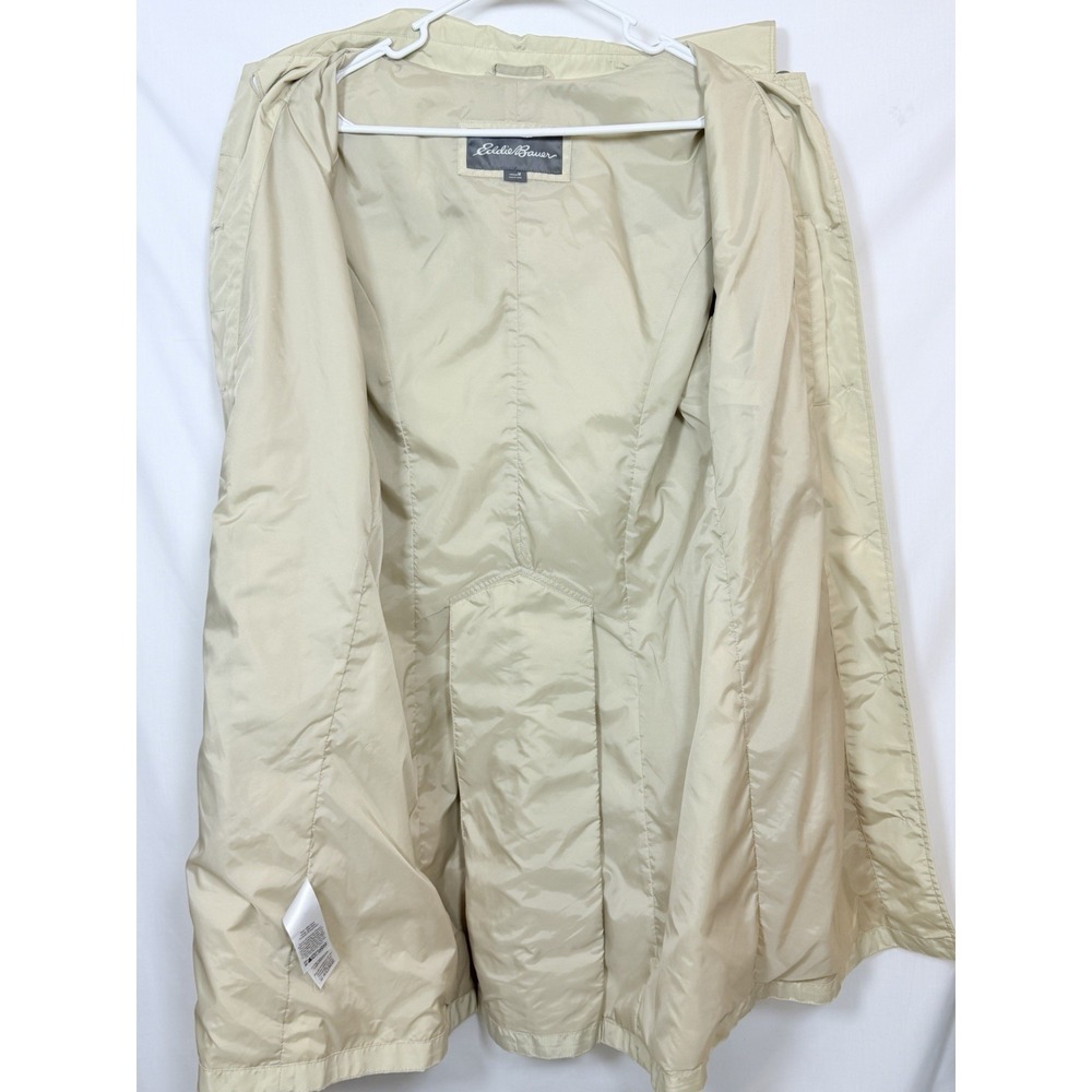 Eddie Bauer WeatherEdge Trench Coat Womens Medium Beige Rain Jacket Minimalist - Picture 16 of 16